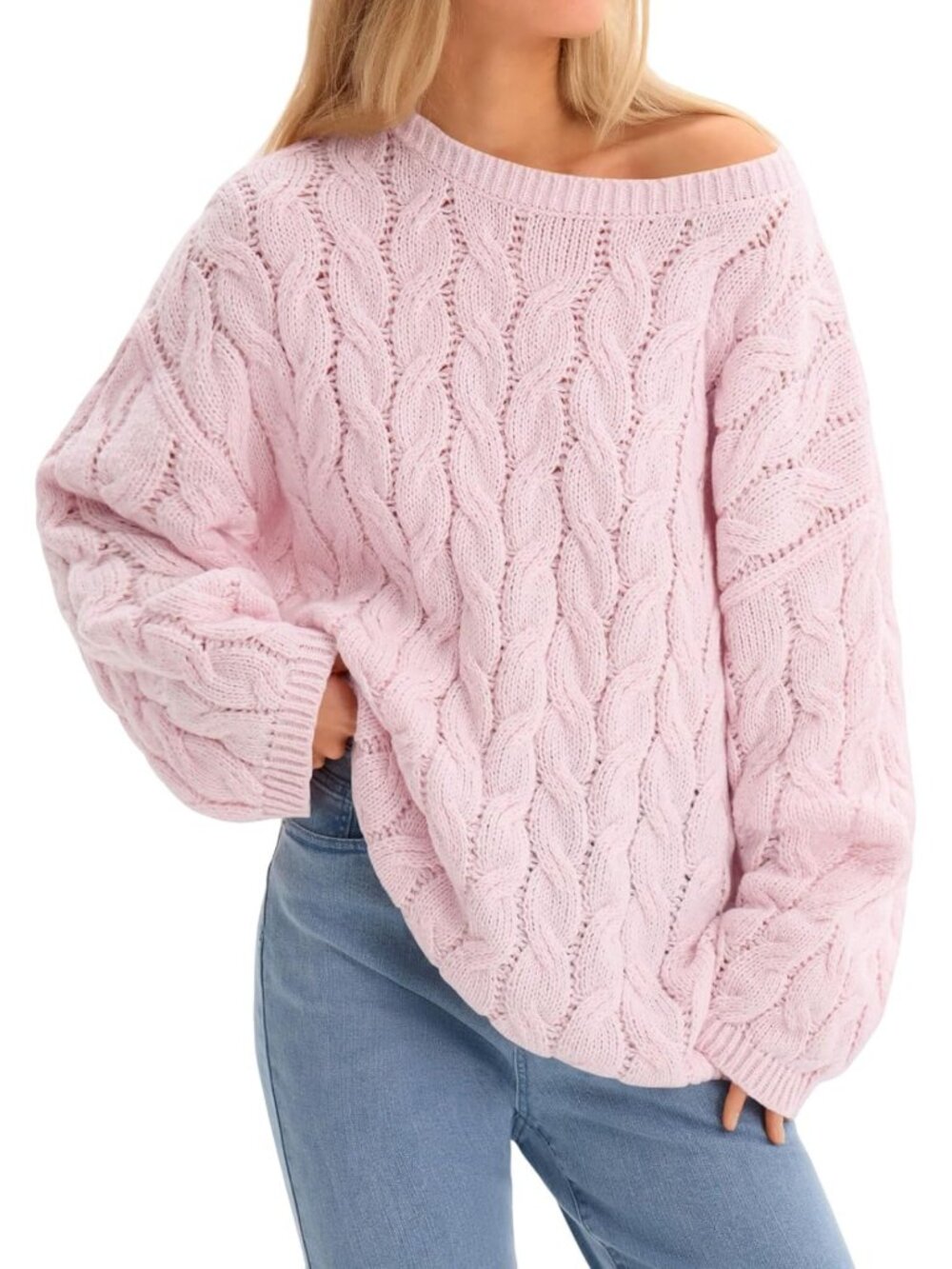 Oversized Cable Knit Sweater for Women | Long Sleeve Chunky Pullover Top
